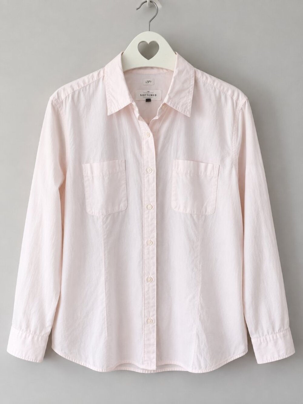 NWOT LOFT The Softened 100% Cotton Pale Pink Button Down Shirt XL PTP22.5